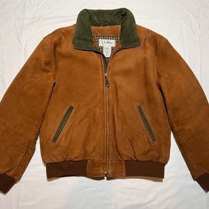 Vintage L.L. Bean Men's Brown Suede Leather Bomber Jacket - Medium